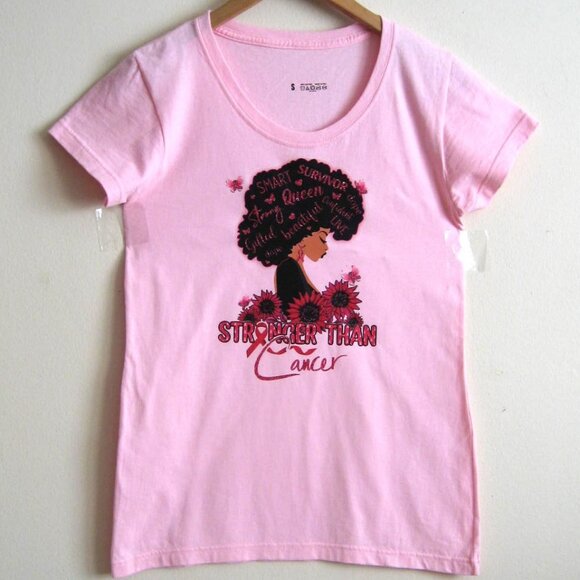 Breast Cancer Awareness 'Stronger Than Cancer' T Shirt, S/M, Pink, New w/Gift - Picture 1 of 4